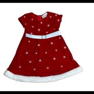 Girl Velvet Christmas Red Dress with White SnowFlakes